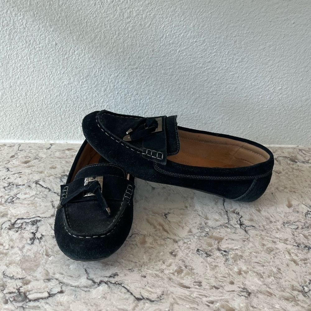 Black Suede Mules with Decorative Buckle